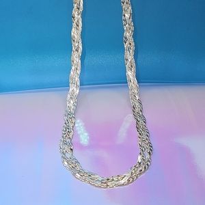 Unique silver triple strand woven snake chain style 18 inch necklace gift